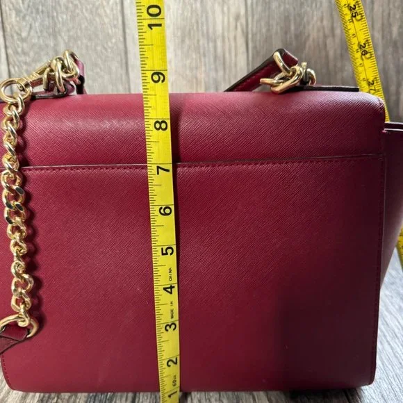 Michael Kors Brandi Womens Maroon Leather Gold Trim Top Handle Satchel Bag Purse - Picture 7 of 14